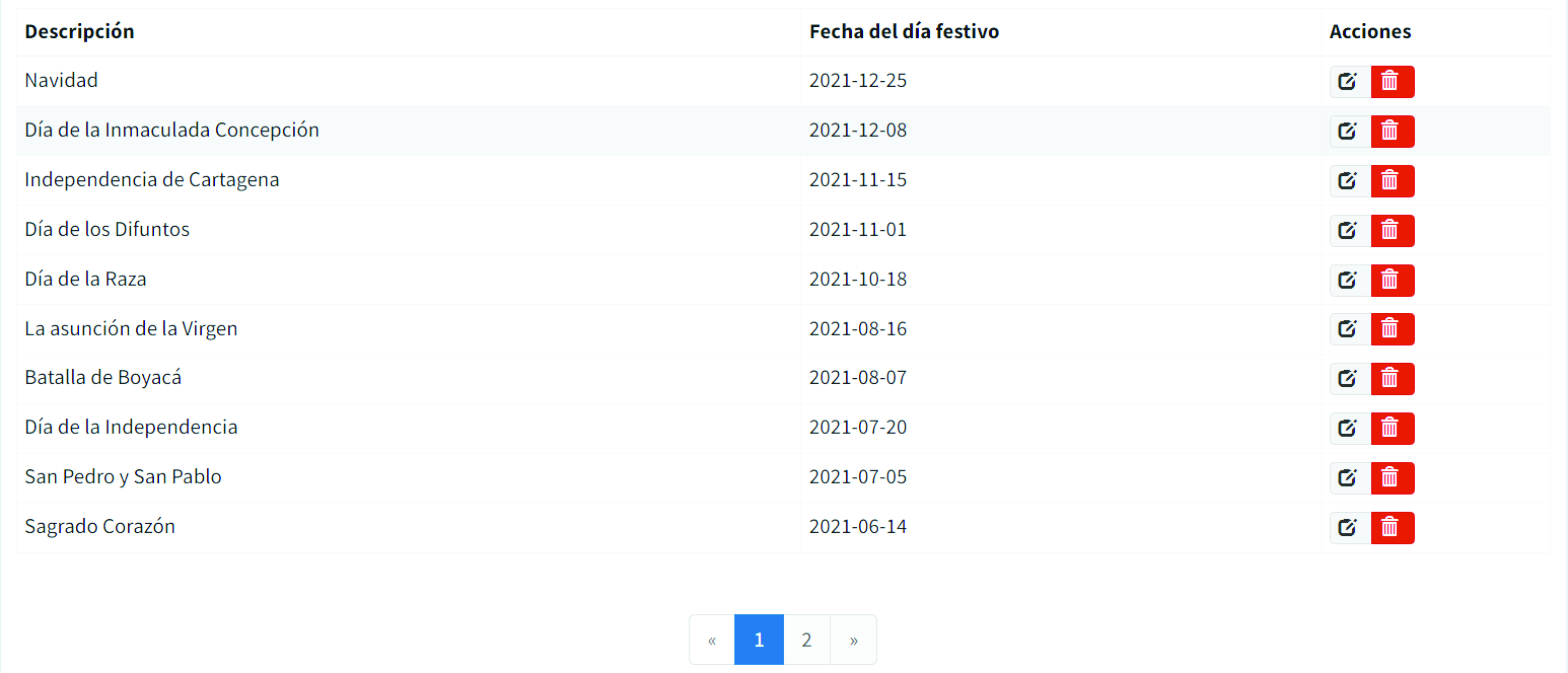 listado festivos!